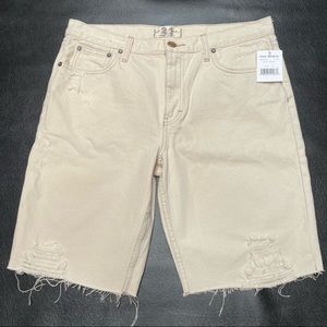 NEW We The Free People Caroline Cutoff Denim Shorts Ecru Seeded Size 31 Bermuda